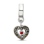 Sterling Silver 925 Marcasite Heart Dangle Bead Elegant Vintage Charm