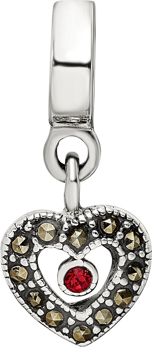 Sterling Silver 925 Marcasite Heart Dangle Bead Elegant Vintage Charm