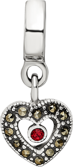 Sterling Silver 925 Marcasite Heart Dangle Bead Elegant Vintage Charm