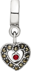 Sterling Silver 925 Marcasite Heart Dangle Bead Elegant Vintage Charm