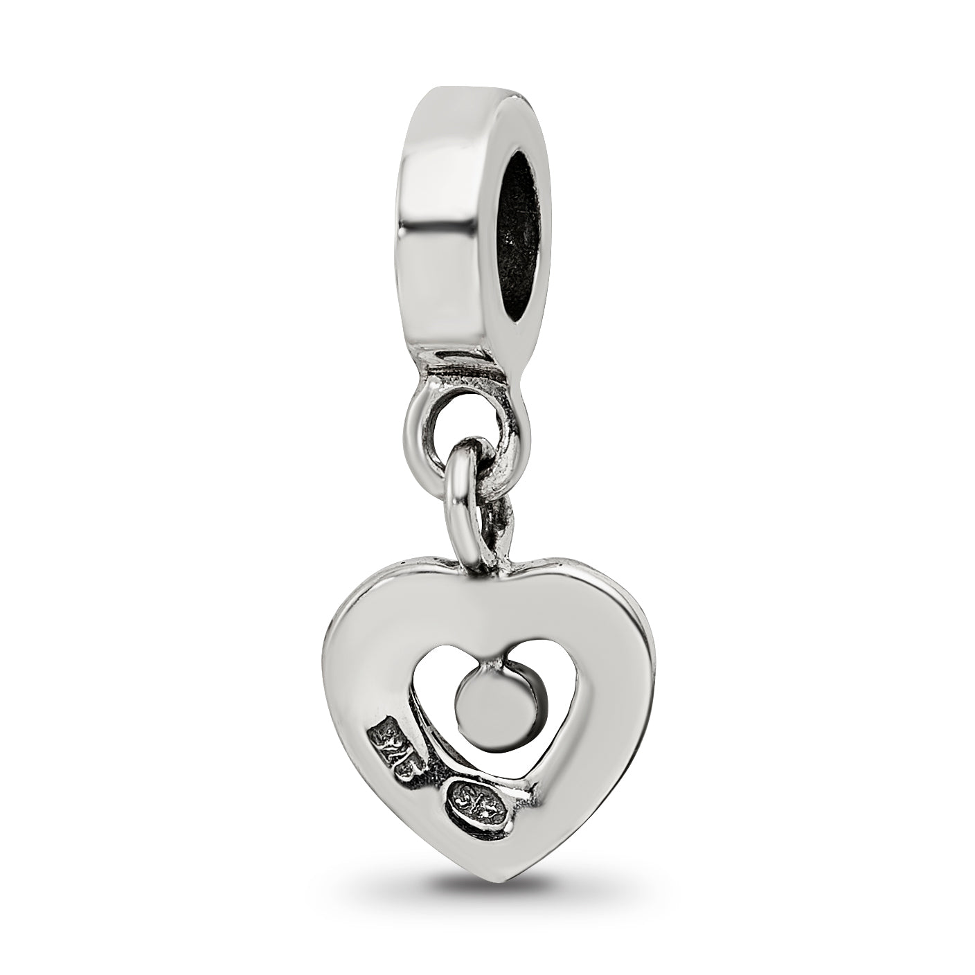 Sterling Silver 925 Marcasite Heart Dangle Bead Elegant Vintage Charm