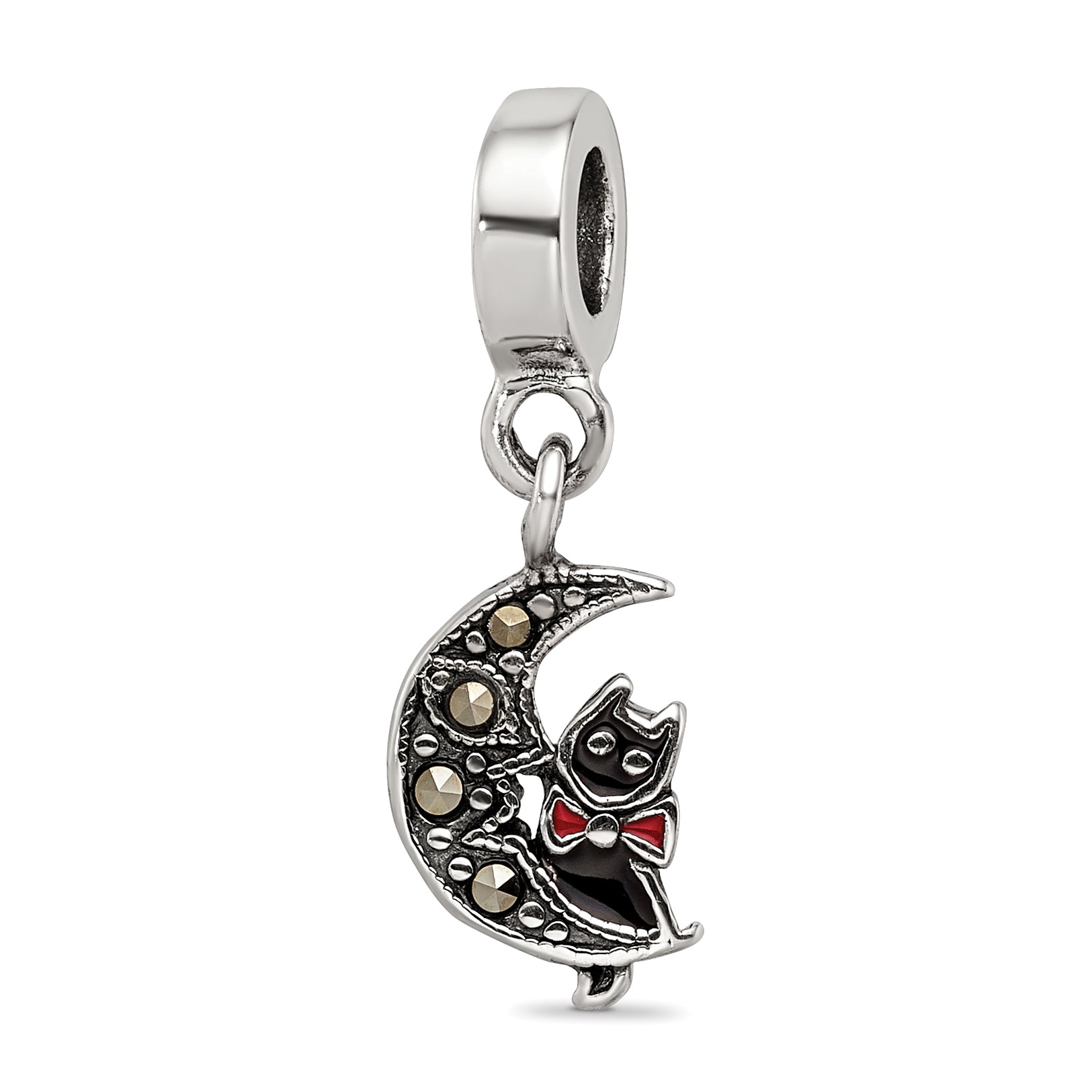 Sterling Silver Reflections Marcasite Cat & Moon Dangle Bead Main image