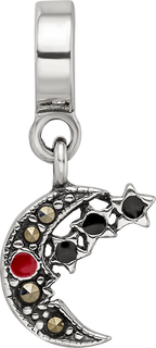 Sterling Silver 925 Marcasite Moon & Stars Dangle Bead Vintage Elegant Charm