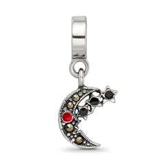 Sterling Silver 925 Marcasite Moon & Stars Dangle Bead Vintage Elegant Charm