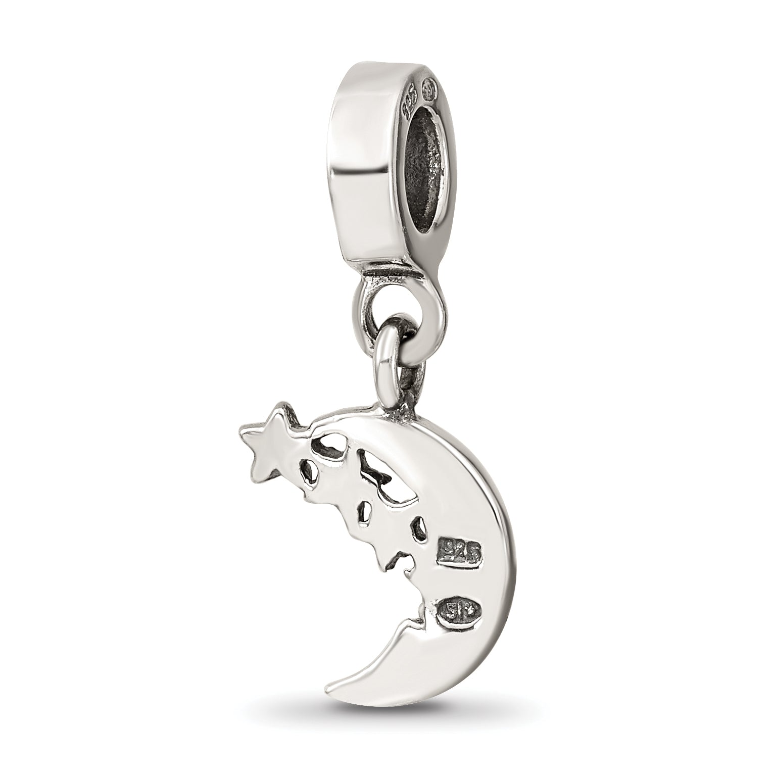 Sterling Silver 925 Marcasite Moon & Stars Dangle Bead Vintage Elegant Charm