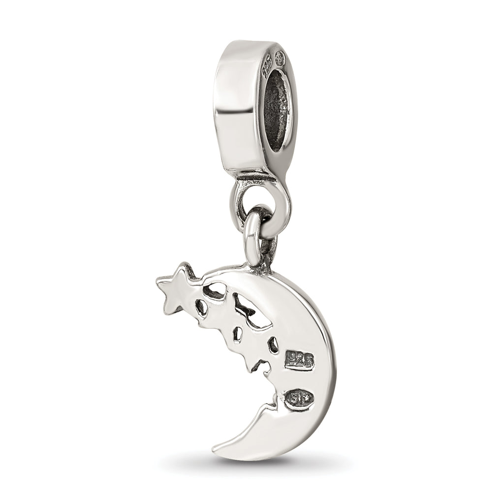 Sterling Silver 925 Marcasite Moon & Stars Dangle Bead Vintage Elegant Charm