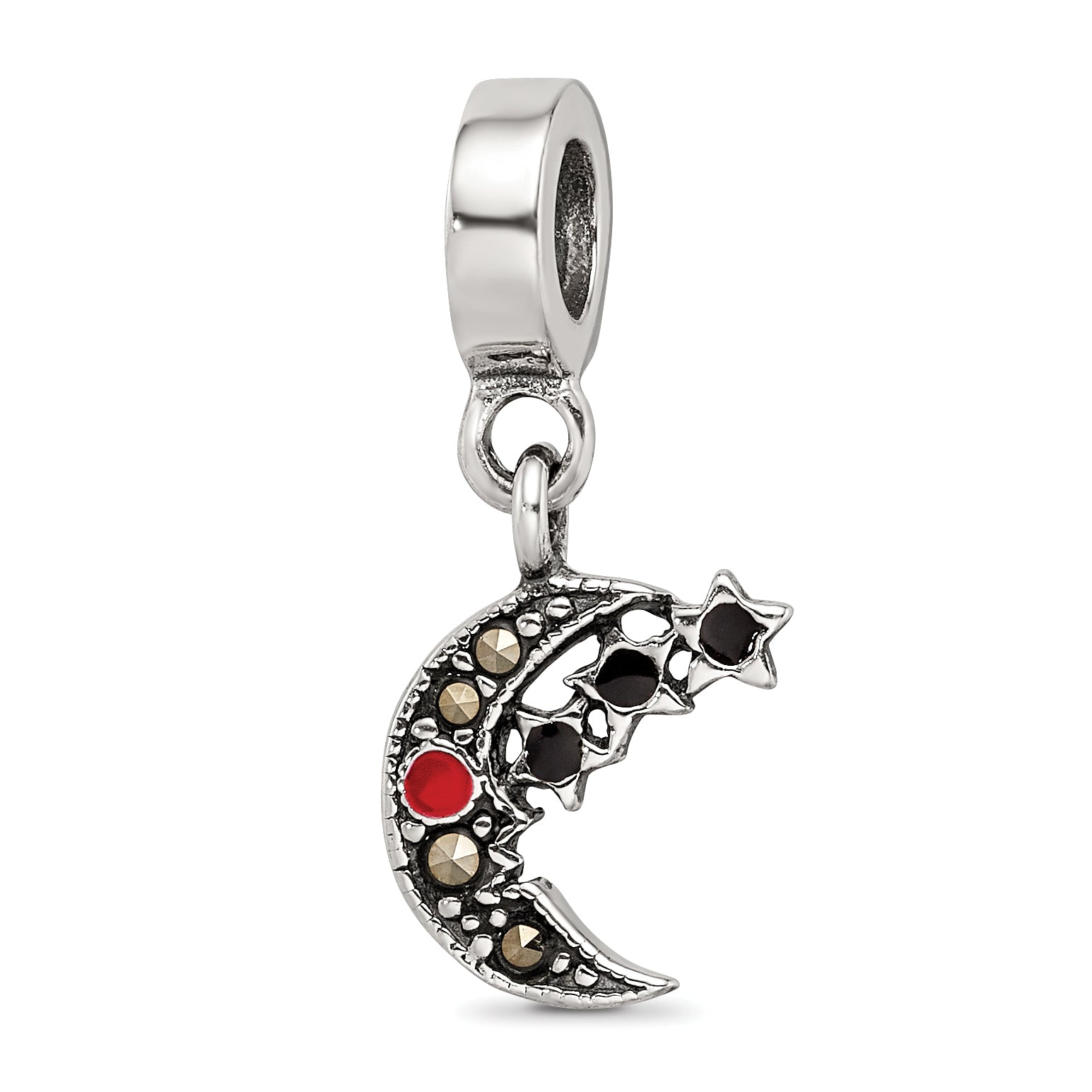 Sterling Silver Reflections Marcasite Moon & Stars Dangle Bead Main image