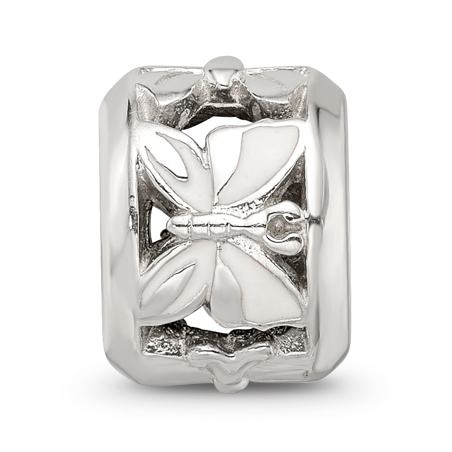 Sterling Silver 925 Enamel Butterfly Bead with White Accents Elegant Charm