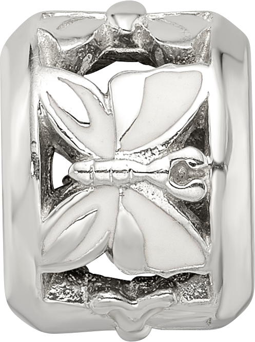 Sterling Silver 925 Enamel Butterfly Bead with White Accents Elegant Charm
