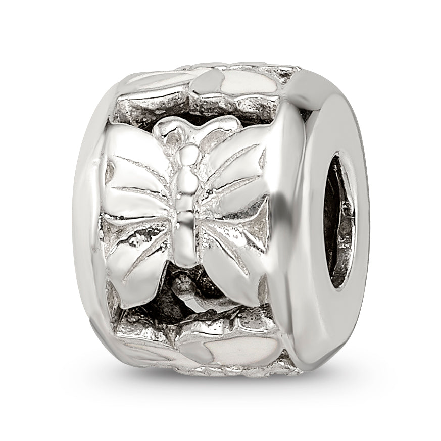 Sterling Silver 925 Enamel Butterfly Bead with White Accents Elegant Charm