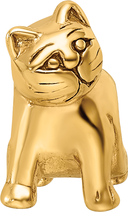 Sterling Silver Gold-Plated Cat Bead with Polished Finish
