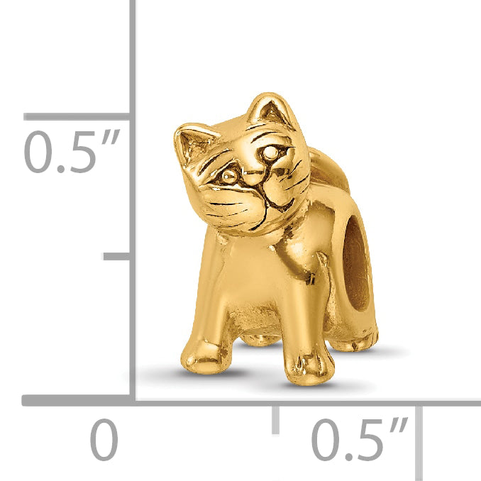 Sterling Silver Gold-Plated Cat Bead with Polished Finish