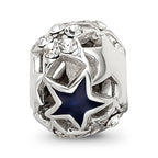 Sterling Silver 925 Crystal and Enamel Stars Bead Solid Elegant Finish