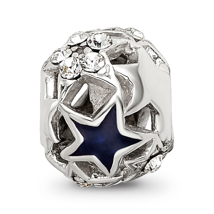 Sterling Silver 925 Crystal and Enamel Stars Bead Solid Elegant Finish