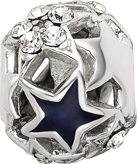Sterling Silver 925 Crystal and Enamel Stars Bead Solid Elegant Finish