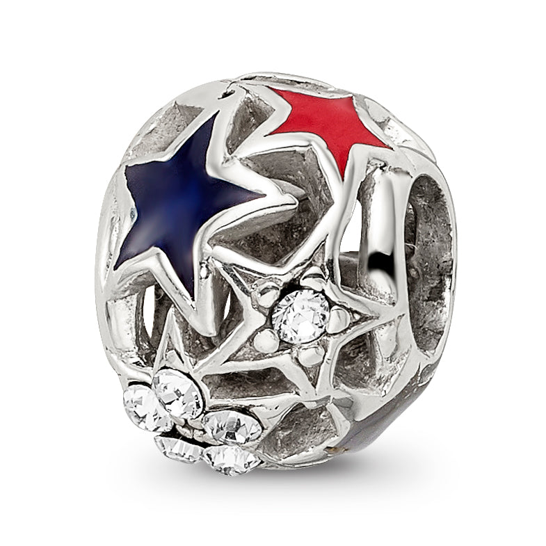 Sterling Silver 925 Crystal and Enamel Stars Bead Solid Elegant Finish
