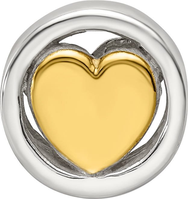 Sterling Silver 925 Gold-Plated Heart Bead with Solid Cast Design