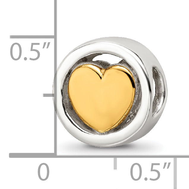 Sterling Silver 925 Gold-Plated Heart Bead with Solid Cast Design