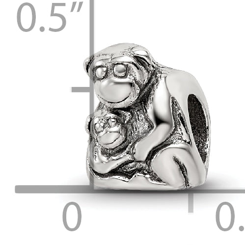 Sterling Silver 925 Mama & Baby Monkey Bead with Antiqued Finish
