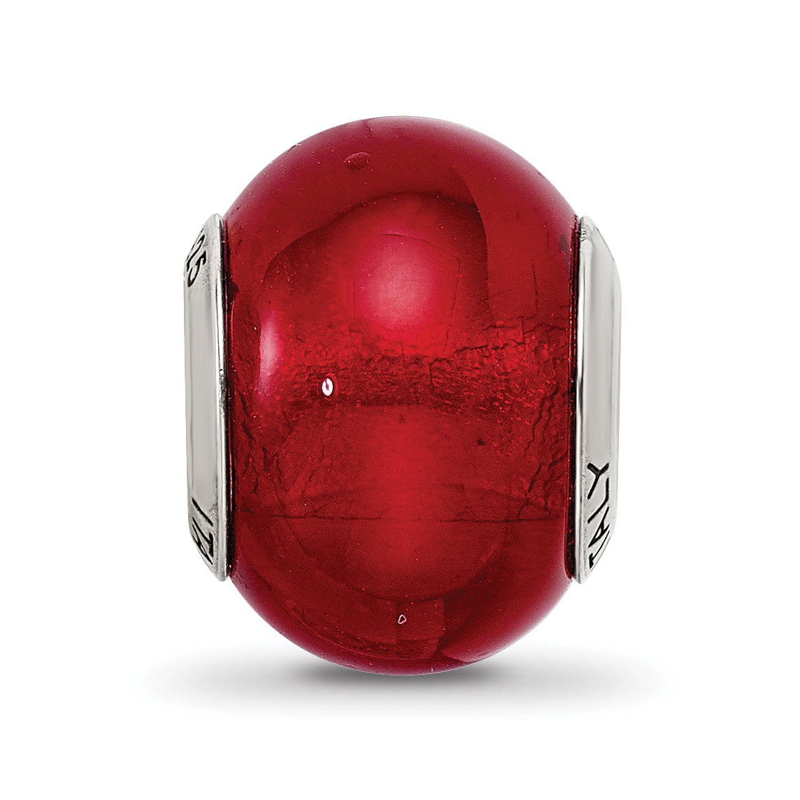 Sterling Silver Murano Glass Bead with Red Italian Elegance
