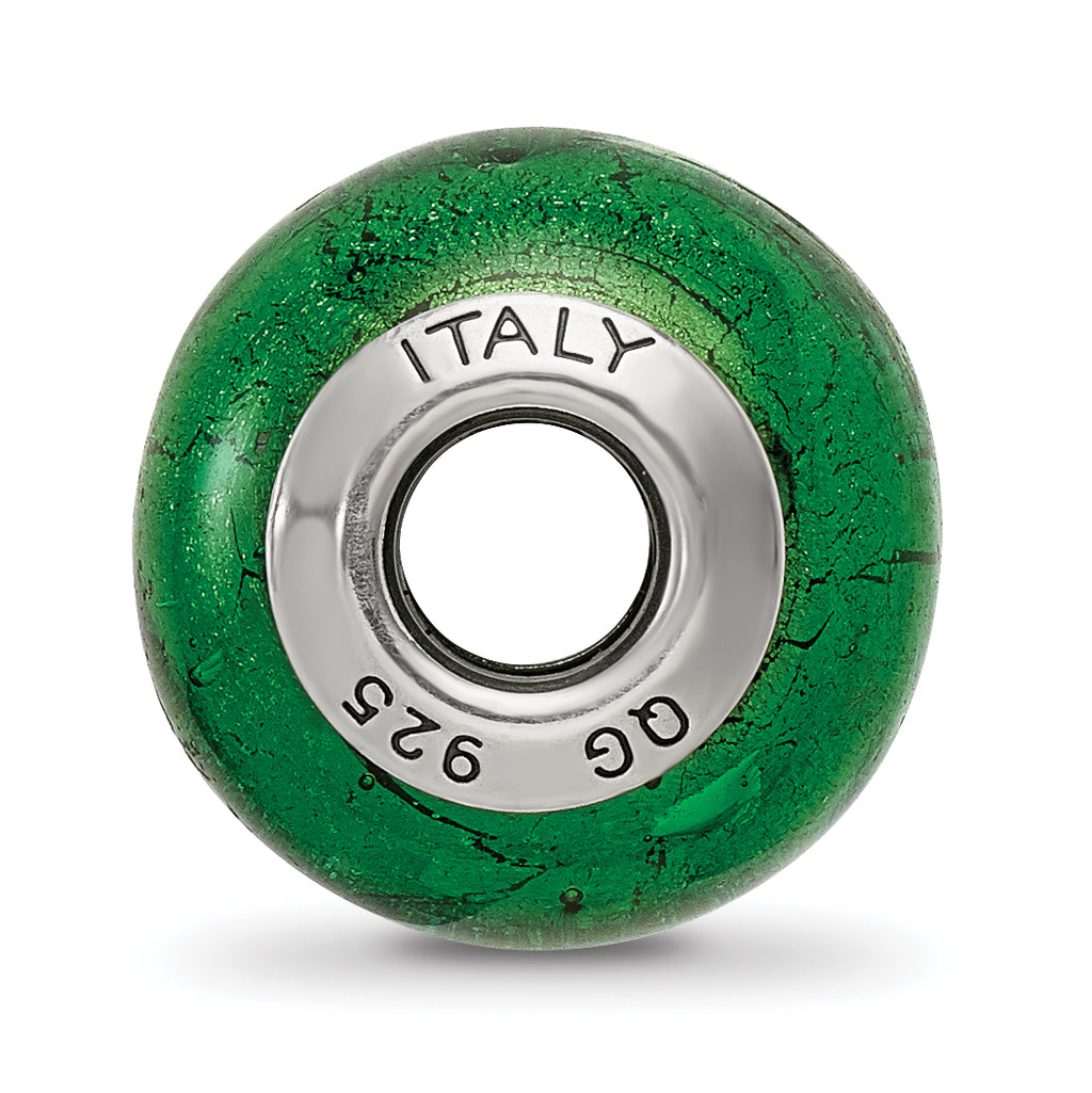 925 Sterling Silver Green Murano Glass Bead with Elegant Italian Design