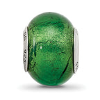 925 Sterling Silver Green Murano Glass Bead with Elegant Italian Design