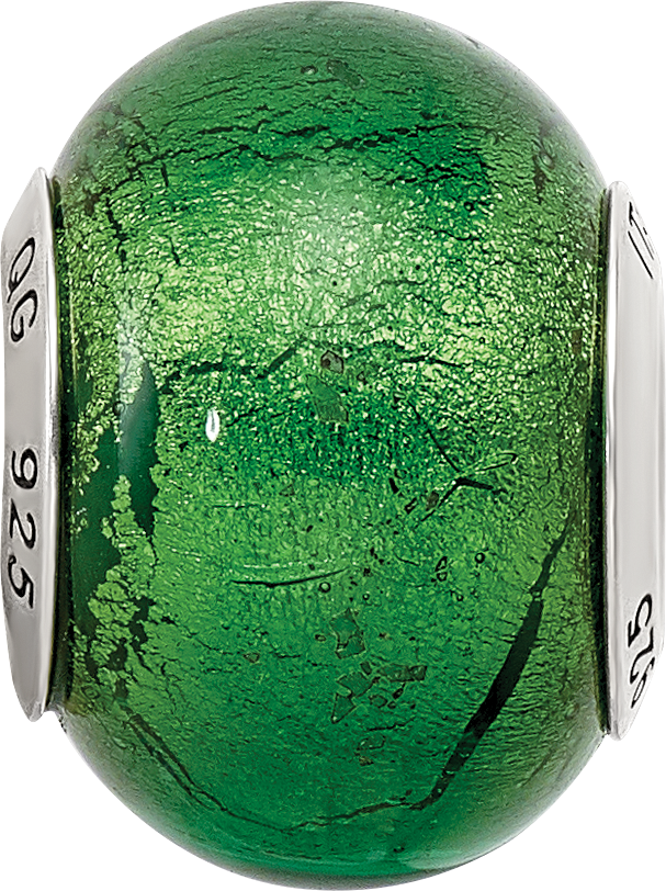 925 Sterling Silver Green Murano Glass Bead with Elegant Italian Design