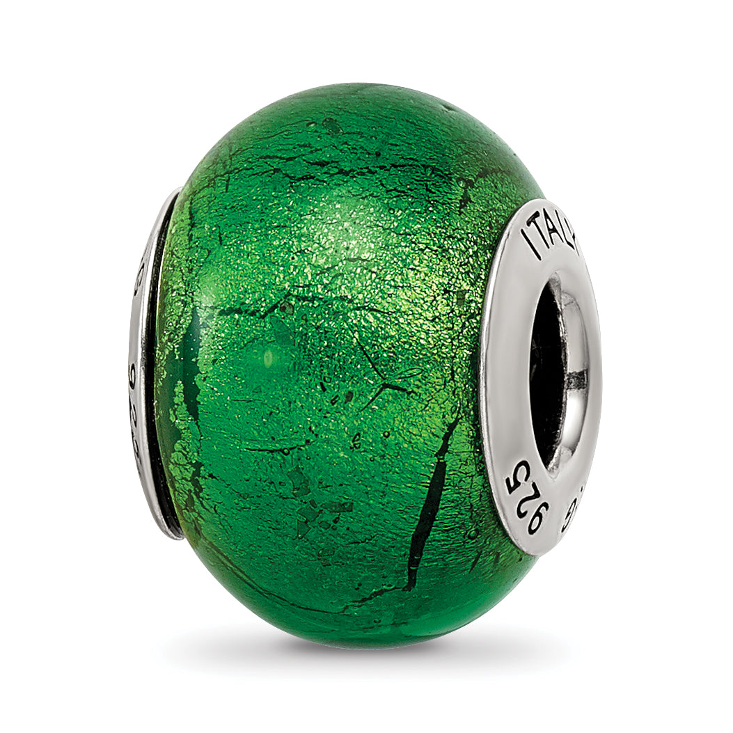 Sterling Silver Reflections Green Italian Murano Glass Bead Main image