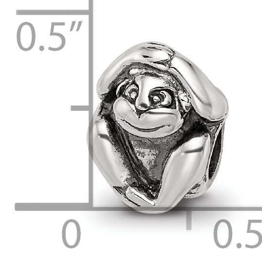 Sterling Silver 925 Antiqued Monkey Bead Solid Casted Themed Jewelry