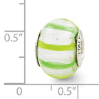 Sterling Silver Murano Glass Bead in Light/Dark Green  Elegant 925 Jewelry