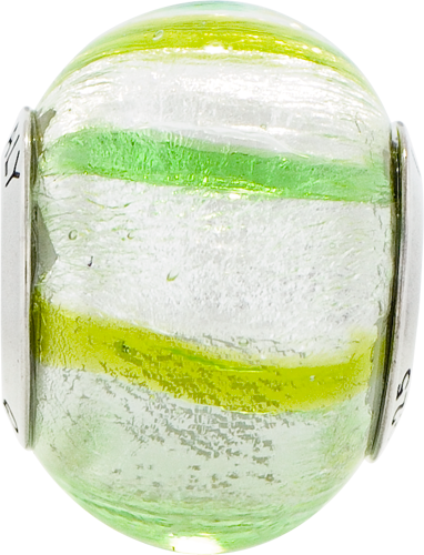 Sterling Silver Murano Glass Bead in Light/Dark Green  Elegant 925 Jewelry
