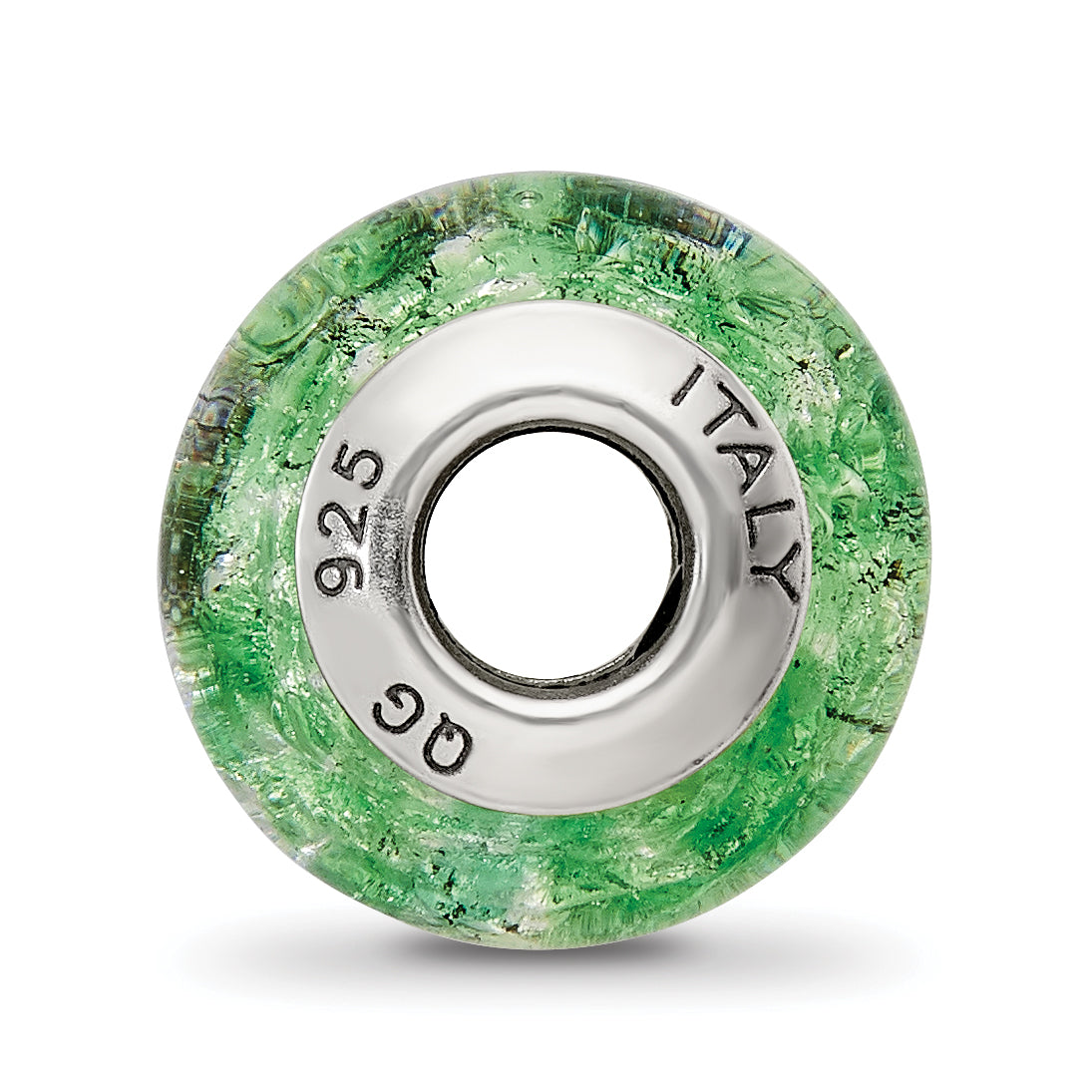 Sterling Silver 925 Murano Glass Bead with Green and White Design Secondary image