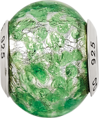 Sterling Silver 925 Murano Glass Bead with Green and White Design
