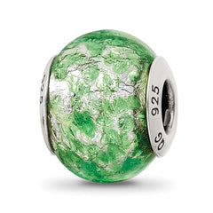 Sterling Silver Reflections Green/White Italian Murano Glass Bead