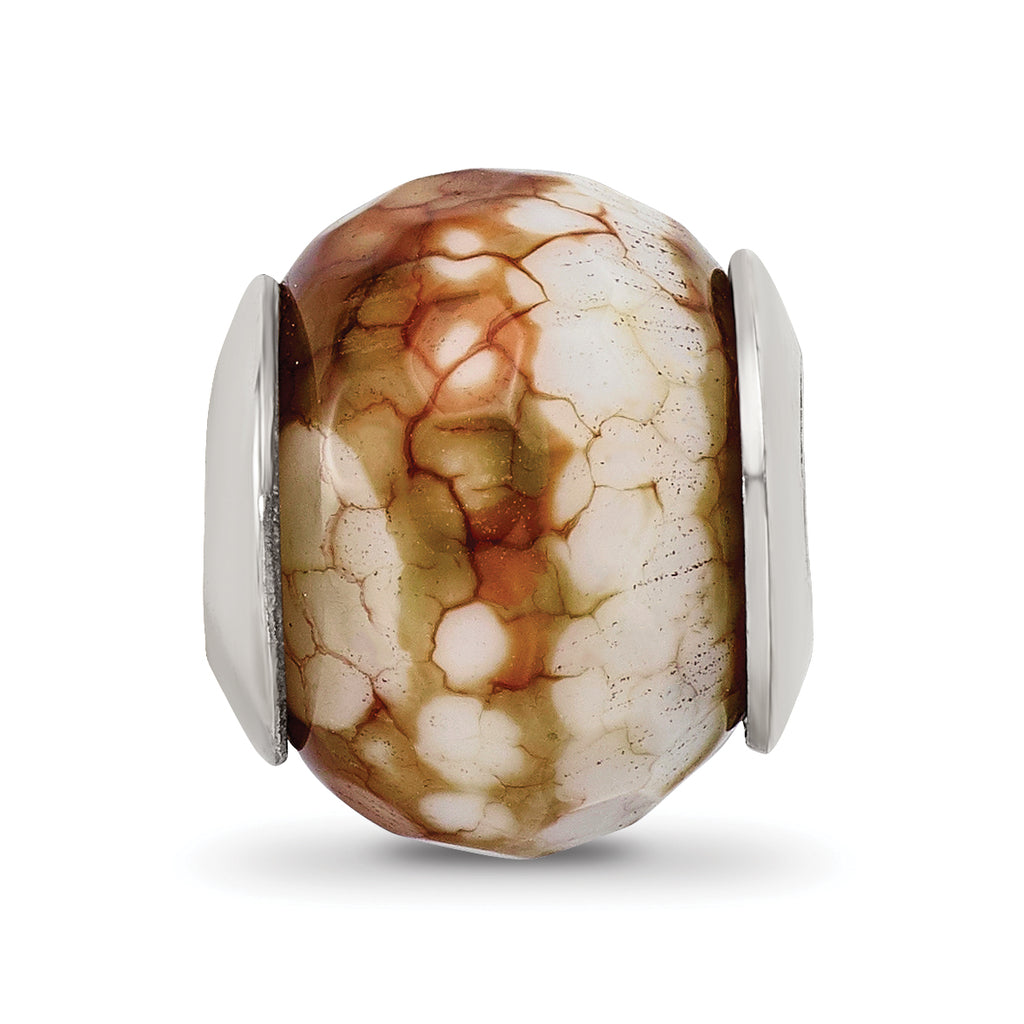 Sterling Silver Agate Shell Bead with Cracked Earth Design