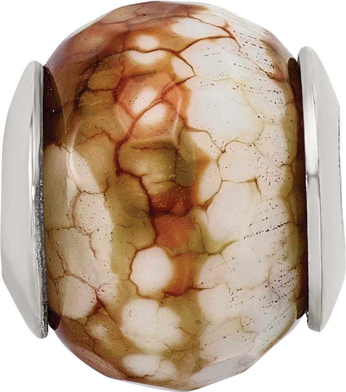 Sterling Silver Agate Shell Bead with Cracked Earth Design