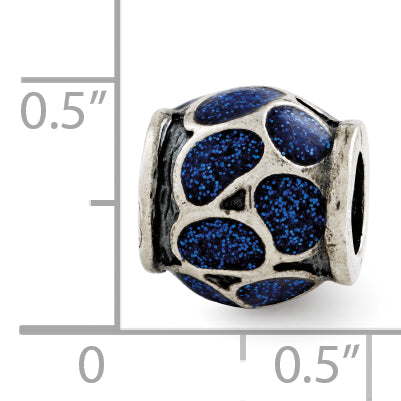 Sterling Silver 925 Fancy Blue Enamel Bead with Sparkles Sophisticated Charm
