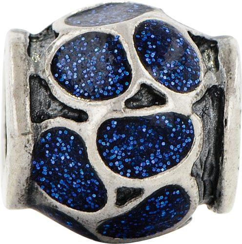 Sterling Silver 925 Fancy Blue Enamel Bead with Sparkles Sophisticated Charm