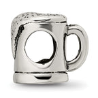 Sterling Silver 925 Beer Mug Bead with Antiqued Finish Solid Themed Design