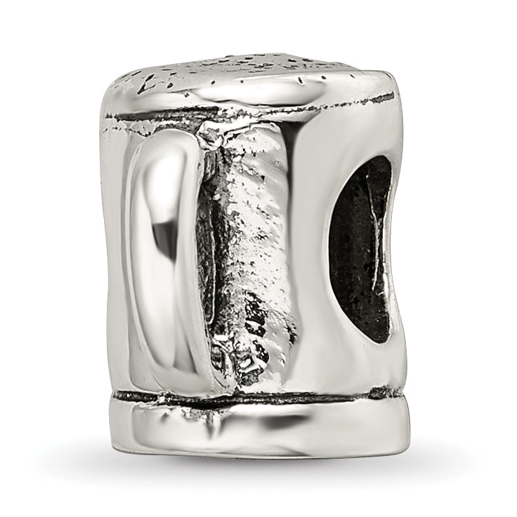 Sterling Silver 925 Beer Mug Bead with Antiqued Finish Solid Themed Design