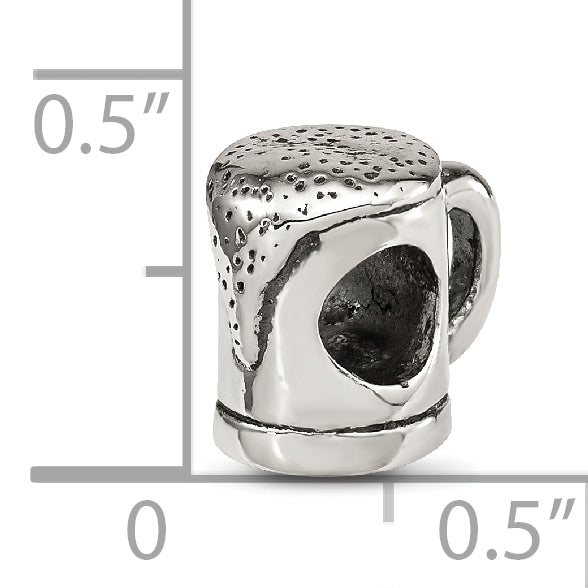 Sterling Silver 925 Beer Mug Bead with Antiqued Finish Solid Themed Design
