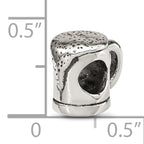 Sterling Silver 925 Beer Mug Bead with Antiqued Finish Solid Themed Design