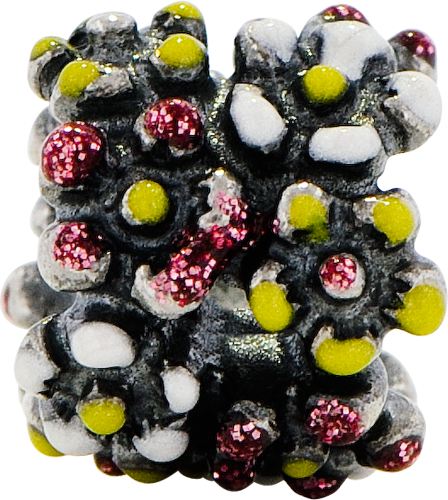 Sterling Silver 925 Multicolored Enameled Flower Bead Vibrant & Elegant