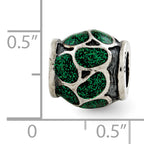 Sterling Silver 925 Green Enamel Sparkle Bead Elegant Fancy Design