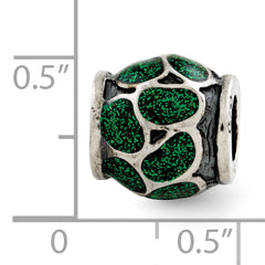 Sterling Silver 925 Green Enamel Sparkle Bead Elegant Fancy Design