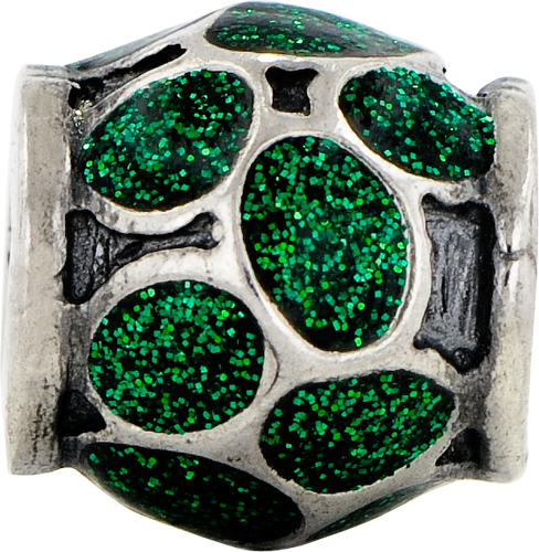 Sterling Silver 925 Green Enamel Sparkle Bead Elegant Fancy Design