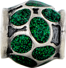 Sterling Silver 925 Green Enamel Sparkle Bead Elegant Fancy Design