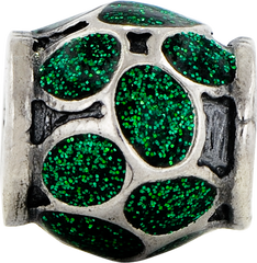 Sterling Silver Reflections Green Enamel w/Sparkles Bead