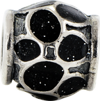 Sterling Silver 925 Black Enamel Fancy Bead with Sparkle Accents