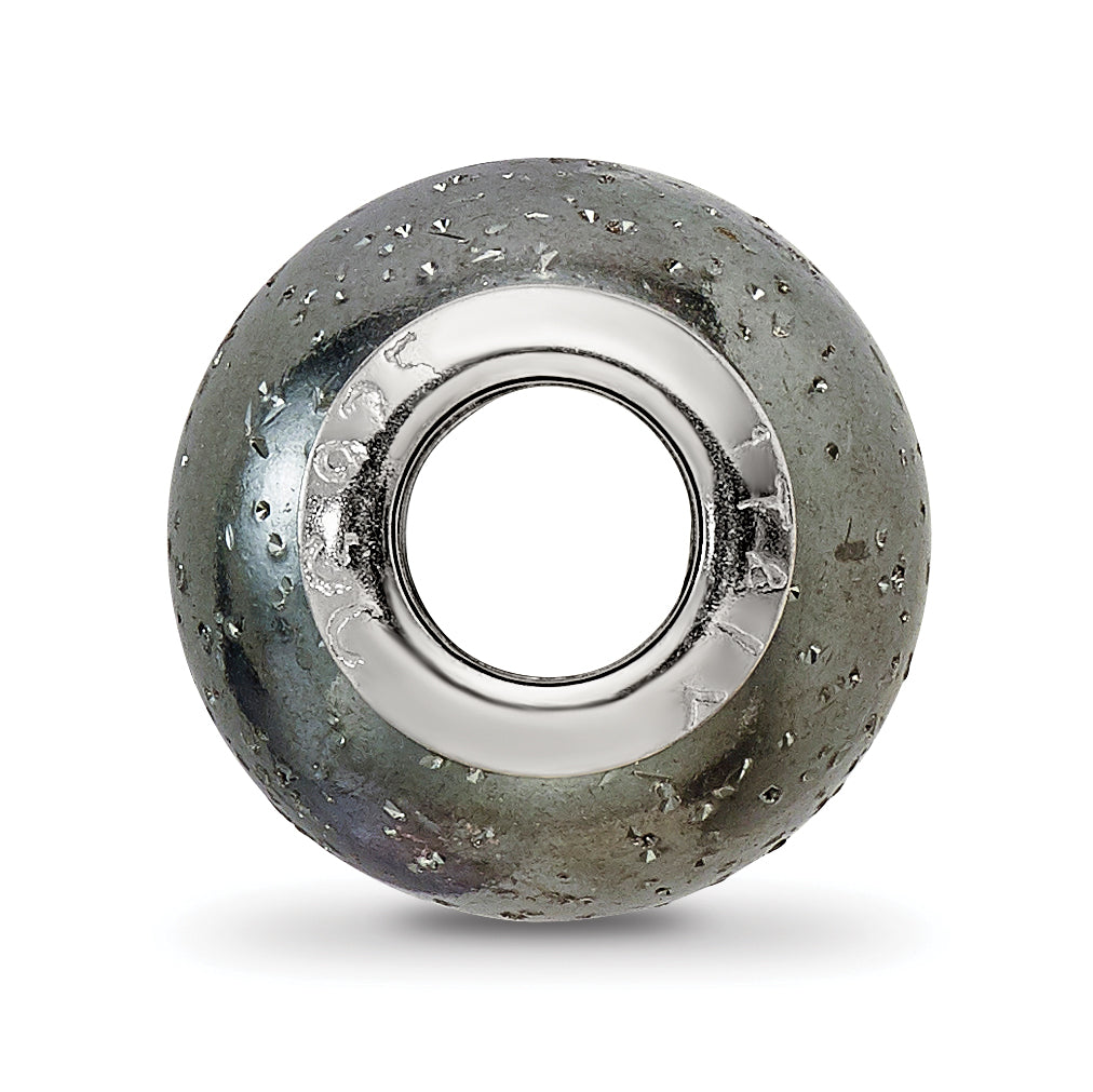 Sterling Silver 925 Bead with Black Sparkles Hollow Reflections Bead Secondary image